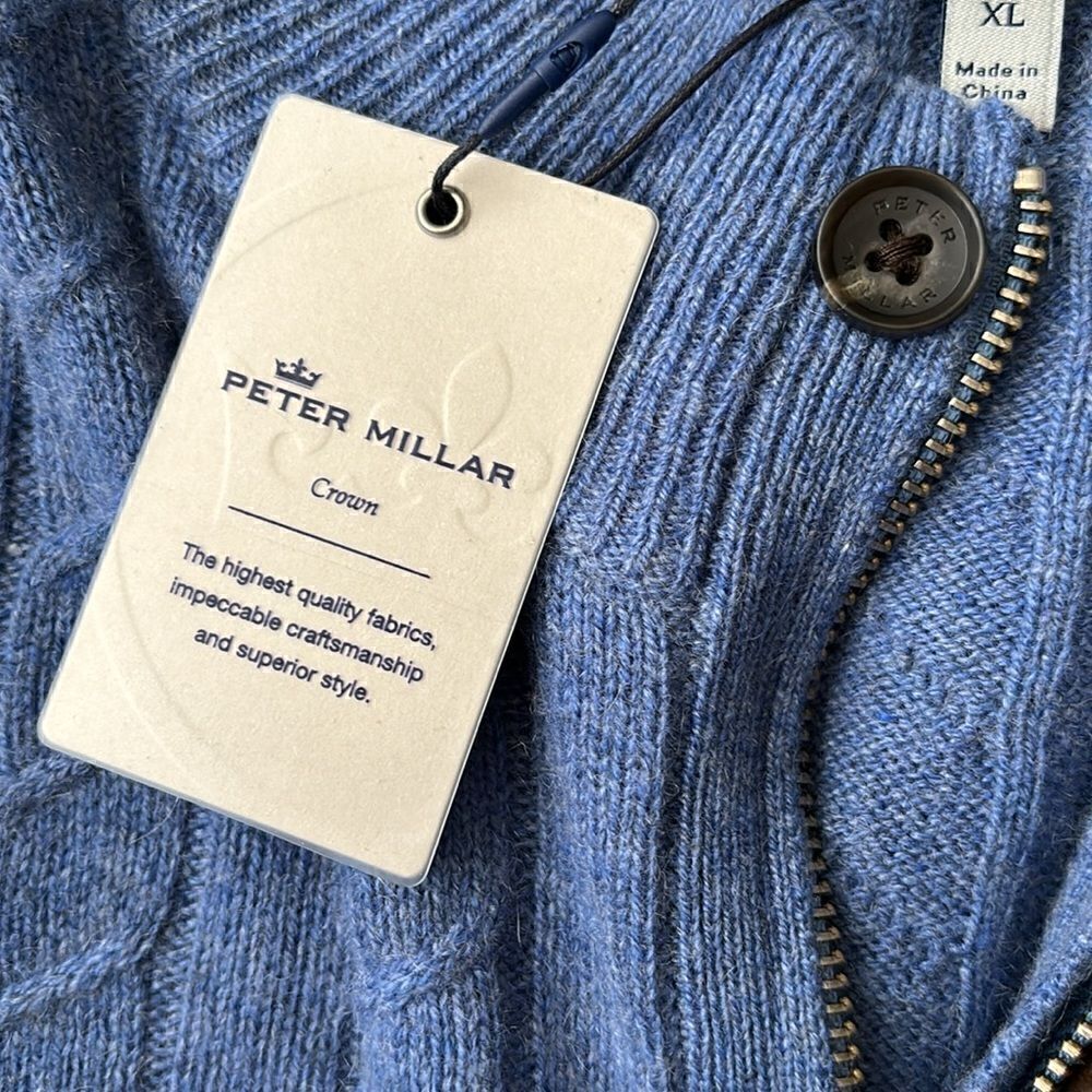 Peter Millar Baby Wool / Cashmere Cable Quarter-Zip Sweater Size XL NWT - Picture 5 of 12